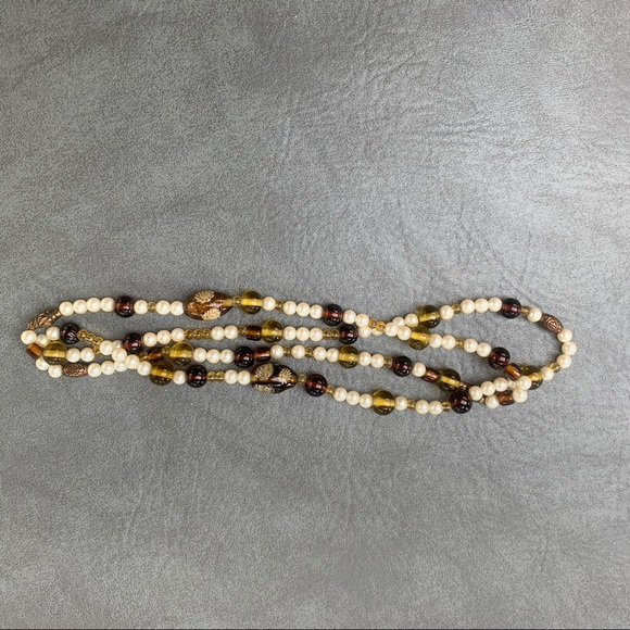 Green, Brown, & Cream Beaded Necklace - Picture 3 of 7